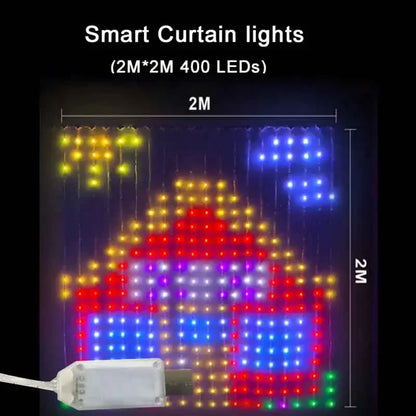 400Leds Smart Curtain Lights Bluetooth App LED String RGB Fairy Lights DIY Music Change Display for Window Bedroom Decoration